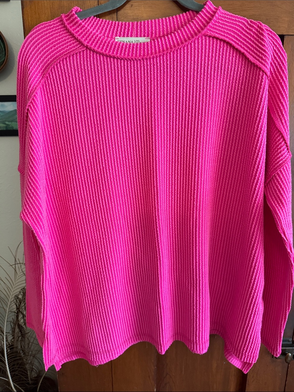 Bright Hot Pink Ribbed Crewneck Sweater - Unknown Brand